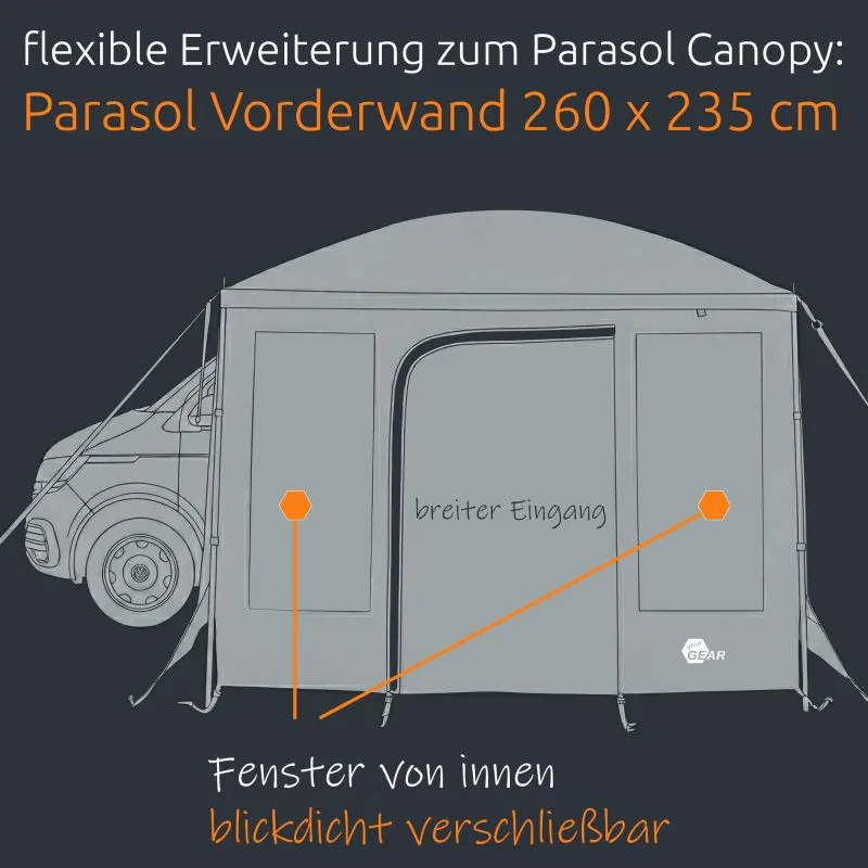 2nd Chance - your GEAR Parasol Vorderwand - 260x235 cm Frontwand mit Tür & Fenster, UV 50+, 5000mm WS (71541)