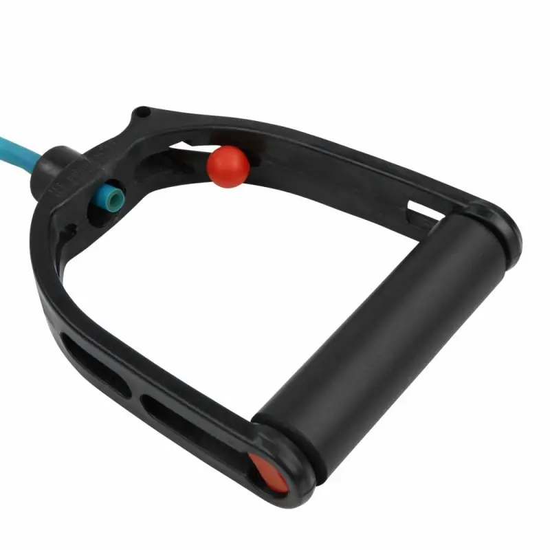 Adjustable Carnegie Fitness Tube resistance band with soft foam handle in black, blue elastic band, and red adjustment mechanism, ideal for strength and endurance training at home or gym.