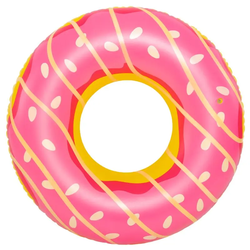 Bouée gonflable Jilong en forme de donut XXL, rose avec décoration de glaçage et de vermicelles, diamètre 110 cm, idéale pour adultes et enfants à la piscine, plage ou lac.