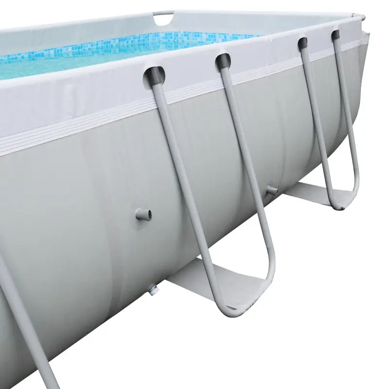 Piscina your GEAR rettangolare 4x2x1 m con struttura in acciaio, liner in vinile rinforzato, esterno grigio chiaro e bianco, bordi arrotondati e supporti metallici laterali, ideale per giardino o terrazza.