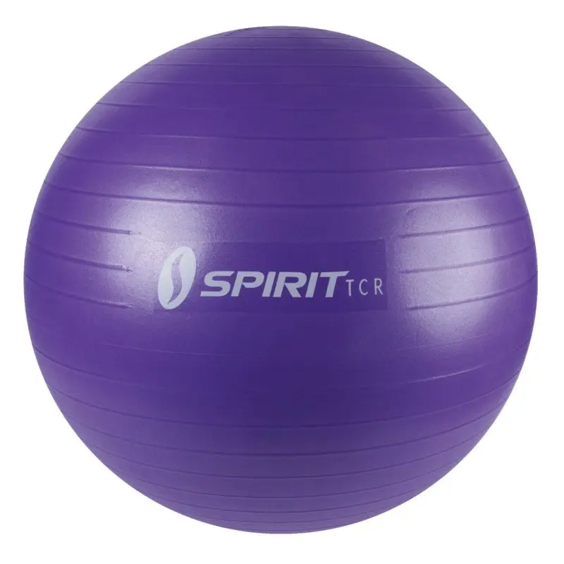 Purple Spirit TCR gymnastics ball, 65 cm diameter, with anti-burst durable material and horizontal grip lines, ideal for fitness, yoga, or office seating. Brand logo "SPIRIT TCR" visible on the front.