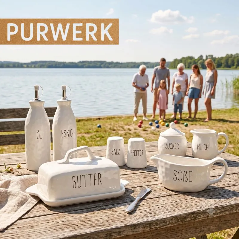PURWERK Sauciere Soßenkännchen Weiß Keramik – Hammerschlag-Design