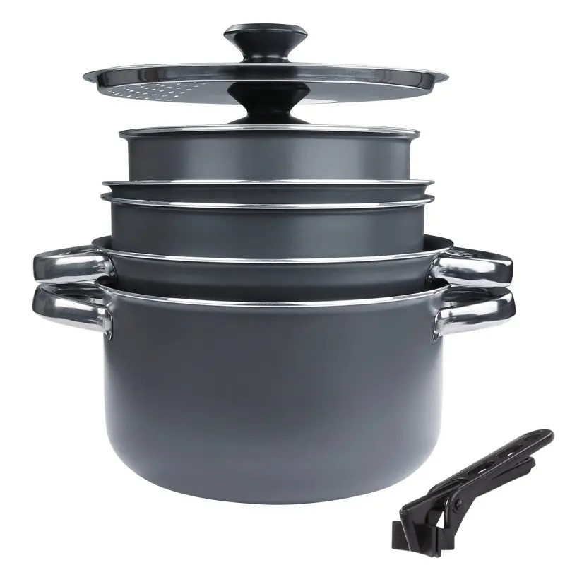 your GEAR Ranger Family - Topf Pfannen Set 6 Mann 9 tlg. Camping Kochset Kochgeschirr im Netzbeutel