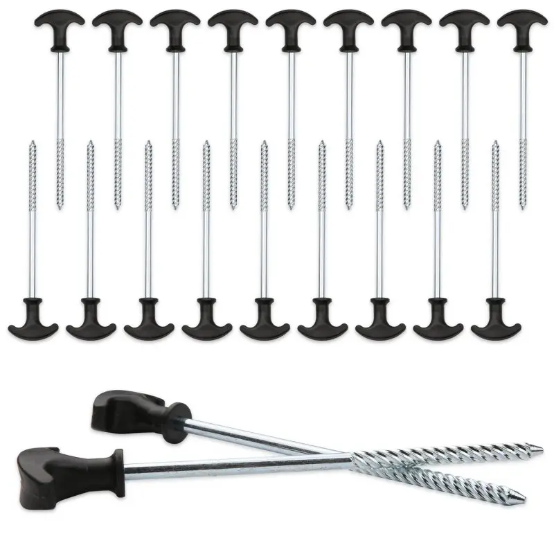 Lot de 20 piquets de tente your GEAR SH 210 en acier, longueur 210 mm, diamètre 6,7 mm, avec filetage et tête en plastique noir, robustes pour la fixation de tentes et auvents.