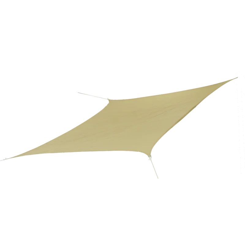 10T Patterson square tarp 5x5 m sunshade, beige, weather-resistant and breathable fabric, provides 90% UV protection, with reinforced corners and guy lines for secure setup, ideal for garden, terrace, or camping.