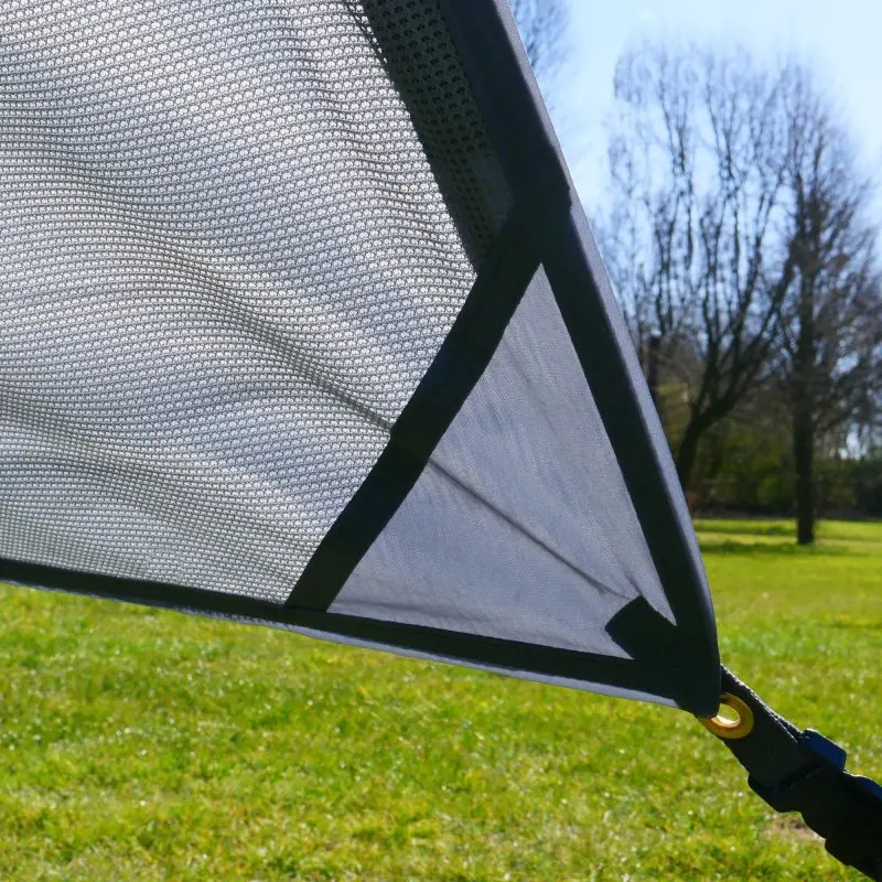 Vorderwand für Markise your GEAR Sun + Rain Blocker, 3,7 x 2 m, doppellagiges Spezialgewebe mit aufrollbarer, wasserdichter Abdeckung, Sonnenschutz und Sichtschutz, Befestigung an Kederleiste, Outdoor-Einsatz.