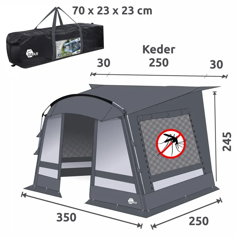 your GEAR Wohnwagenvorzelt Malibu 350 - Caravan Zelt, Reisevorzelt mit herausnehmbarer Vorderwand