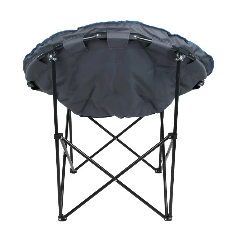 yourGEAR Campingstuhl Ortona XXL Moon Chair, rund, gepolstert, mit schwarzem, kreuzförmigem Metallgestell, faltbar, Durchmesser 100 cm, belastbar bis 130 kg, Outdoor Klappsessel Rückansicht.