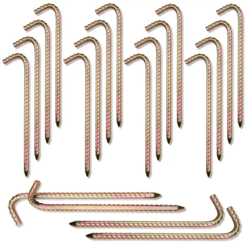 20 rippenverstärkte your GEAR Zeltheringe aus Stahl, 10x250 mm, robust mit gebogenem Kopf und geriffelter Oberfläche, ideal zur sicheren Befestigung von Zelten und Vorzelten auf verschiedenen Untergründen.