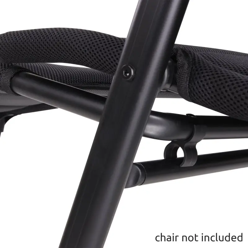 yourGEAR Footrest Sovana 3D leg rest with breathable 3D mesh cover and sturdy aluminum frame, shown attached to a chair (chair not included), designed for camping and garden chairs.