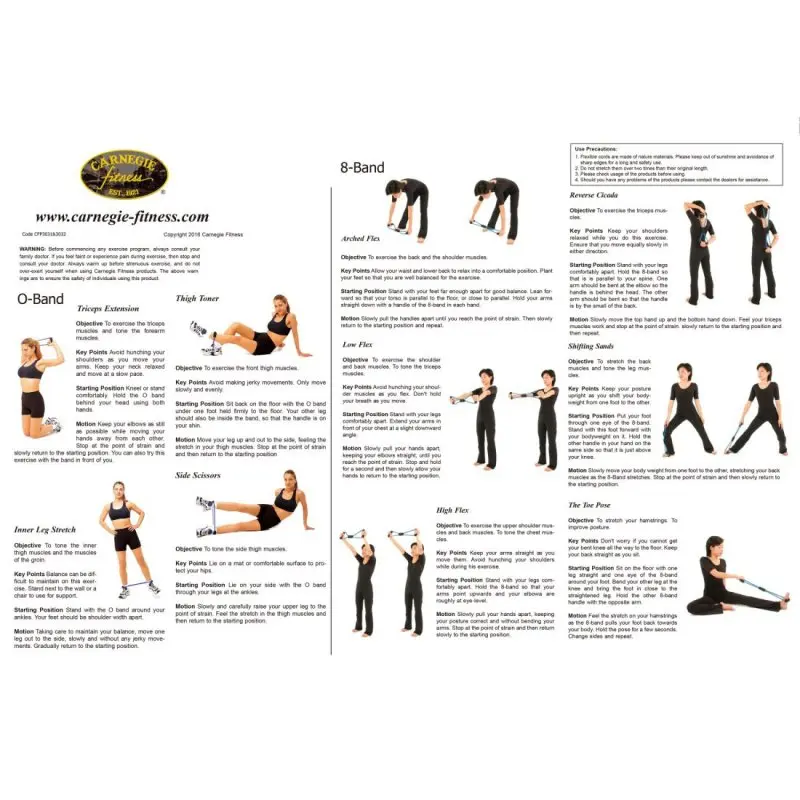 Carnegie O Loop Ring resistance band for fitness, yoga, and Pilates, shown with exercise instructions and models demonstrating various workouts; ideal for home training and muscle toning.