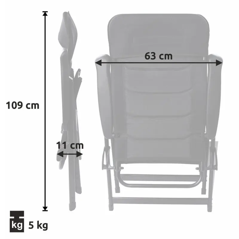 your GEAR Hochlehner Sovana 3D XXL Gartenstuhl, klappbar, 109 cm hoch, 63 cm breit, 11 cm zusammengeklappt, 5 kg Gewicht, Aluminiumrahmen, 3D Mesh-Bezug, ergonomisch, 6-fach verstellbar.