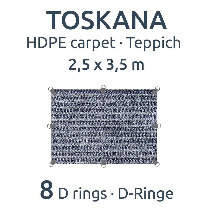 Graublauer your GEAR Toskana Vorzeltteppich aus HDPE, 250 x 350 cm, mit 8 robusten D-Ringen zur Befestigung, wetterfest, atmungsaktiv, rechteckig, für Camping und Outdoor geeignet.