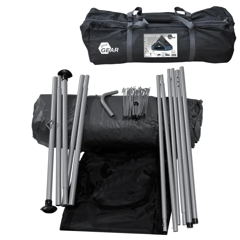 your GEAR Zelt Ravello 400 Tipizelt Set für 4–6 Personen mit Zeltstangen, Heringen, Zeltplane und Transporttasche, ideal als wasserdichtes Familienzelt mit Stehhöhe und Bodenwanne.