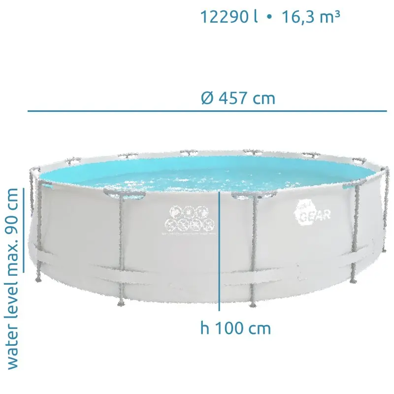 yourGEAR Familien Pool Grau Ø 457 x 100 cm Stahlrahmenbecken Garten Schwimmbecken Schwimmbad Becken