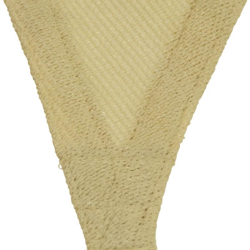 Dreieckiges, beige 10T Emerson Tarp 3,6 m Sonnensegel, grob gewebt, wetterbeständig, atmungsaktiv mit verstärkten Nähten und 90 % UV-Schutz, ideal für Garten, Terrasse, Balkon oder Camping.