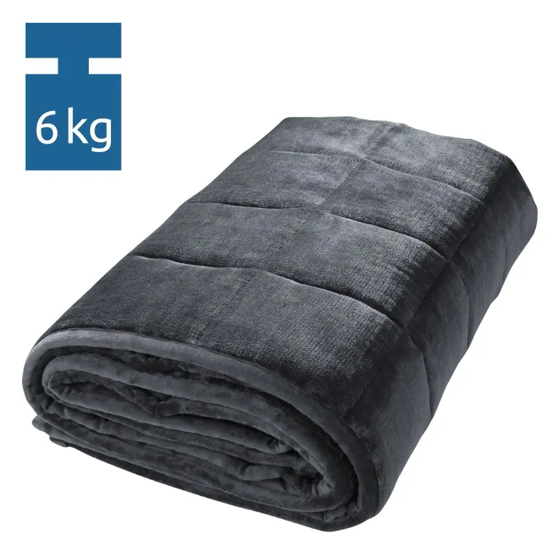 Manta terapéutica yourGEAR Cameri de 6 kg, tamaño 135x200 cm, color gris oscuro, textura de terciopelo, acolchada, enrollada, ideal para relajación profunda y alivio del estrés.
