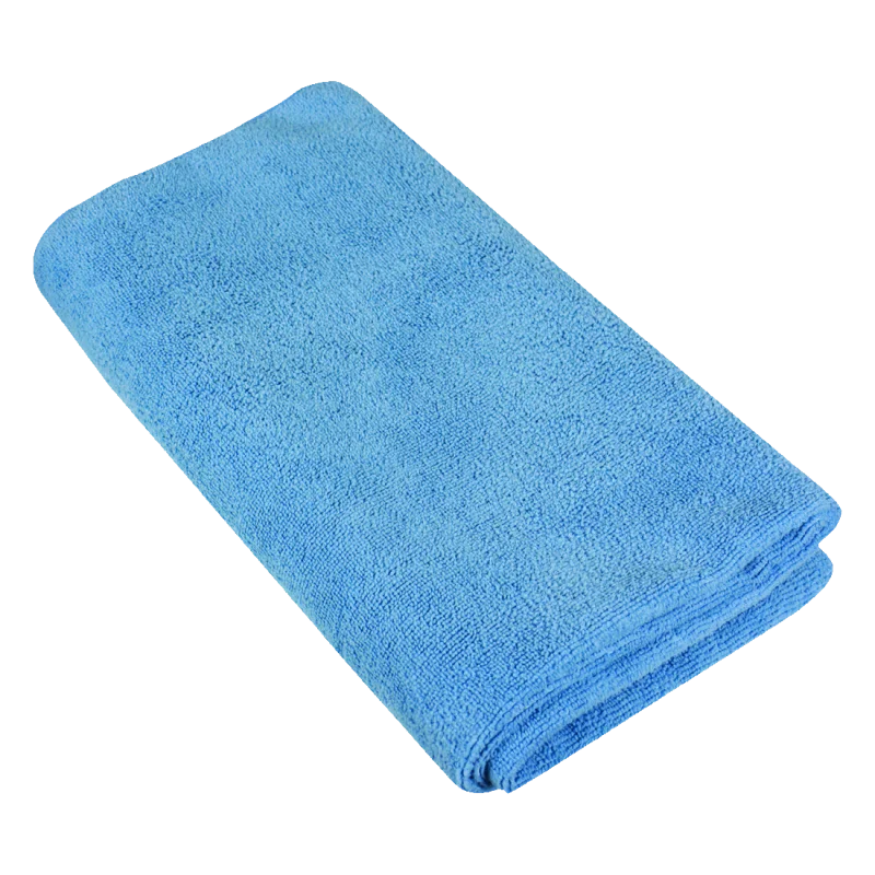 Serviette de trekking Trekmates 90x40 cm en microfibre bleue, douce, légère et séchage rapide, idéale pour le camping, la plage ou le sport. Présentée pliée, texture moelleuse bien visible.