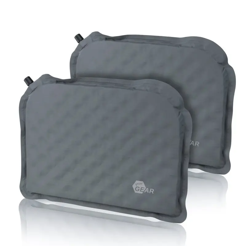 Set de 2 cojines térmicos yourGEAR autoinflables de 40x30x3,5 cm, color gris, con núcleo de espuma y válvula visible, ideales como asiento para camping, viajes o como colchoneta aislante portátil.