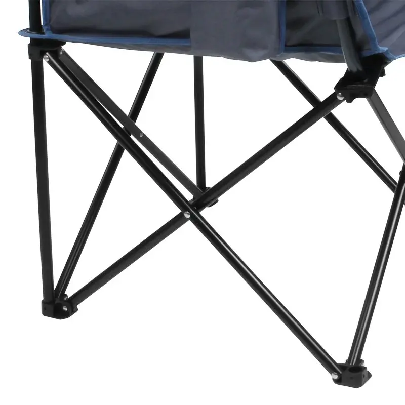 Struttura incrociata in metallo verniciato del yourGEAR Bari Camping Faltstuhl XXL, dettaglio delle gambe robuste e della seduta in tessuto, ideale per uso outdoor e supporto fino a 140 kg.