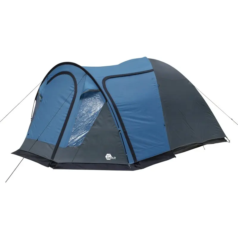 Tente dôme your GEAR Tivano 5 personnes bleu et gris, avec grand auvent, entrée latérale, fenêtre transparente, grande hauteur sous plafond, adaptée au camping familial, imperméabilité 5000 mm.