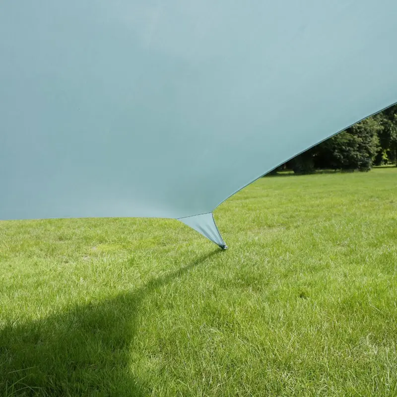 Large light blue your GEAR Cameo XXL beach shelter sunshade, made of stretchy Lycra, set up on a grassy field. Provides UV 50+ protection and lightweight portable sun protection for outdoor use.