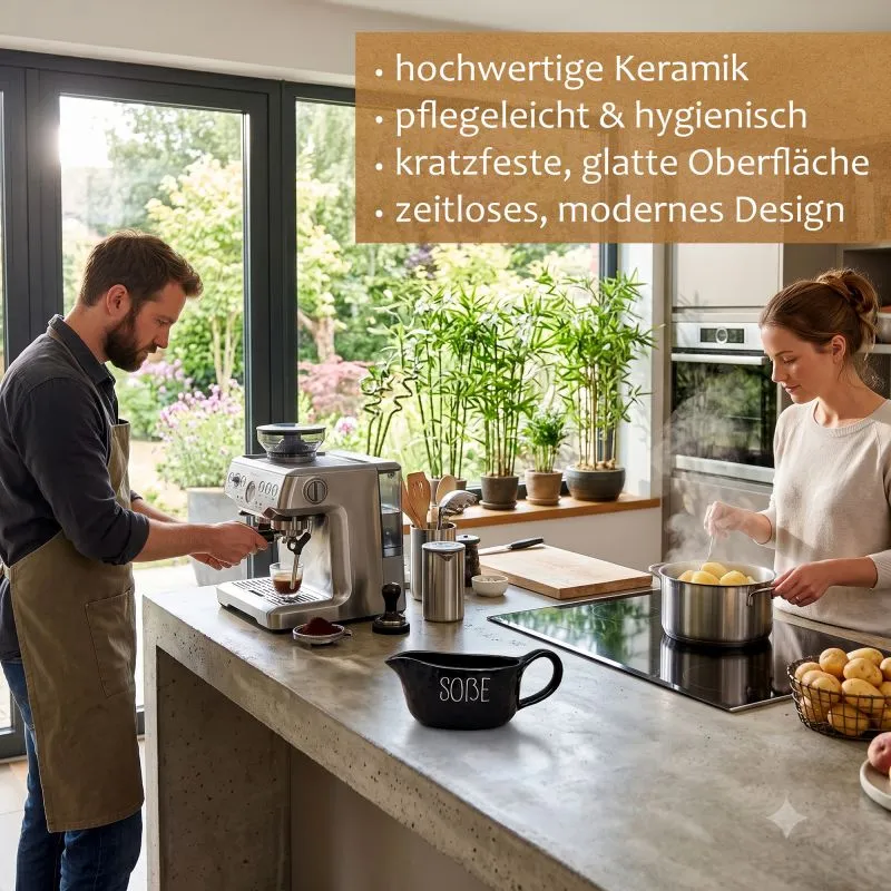 PURWERK Sauciere Soßenkännchen Schwarz Keramik – Hammerschlag-Design