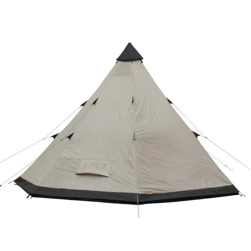 Tente tipi your GEAR Lido 370 pour 4 personnes, forme pyramidale, toile beige avec base noire, hauteur pour se tenir debout, sol cuvette cousu, protection contre les insectes, étanche 5000 mm, idéale camping.