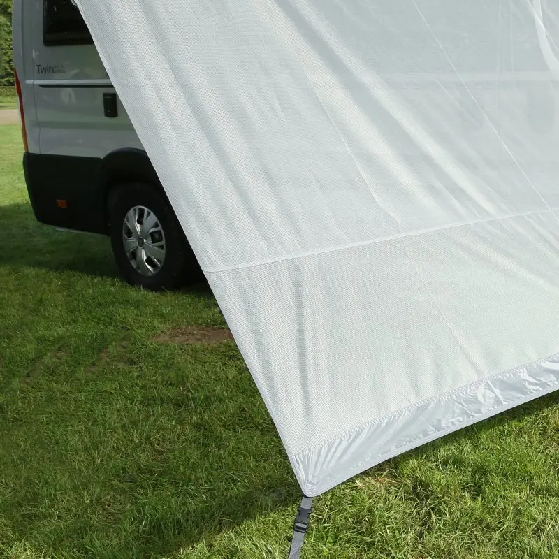Set de 2 paredes laterales your GEAR Capri para toldo de vehículo, tejido transpirable, fijación con varillas, protección solar y visual, ideal para autocaravanas y caravanas, color gris claro.
