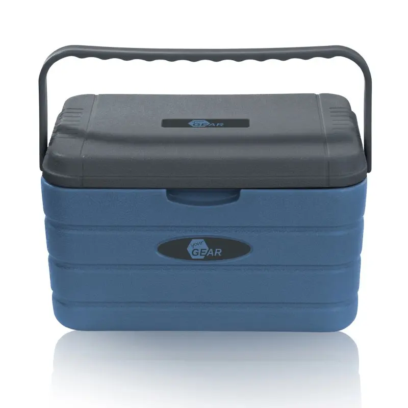 Glacière isotherme yourGEAR Coolah 10 L en bleu avec couvercle gris, poignée robuste, isolation PU pour garder aliments et boissons au frais ou au chaud, idéale pour pique-niques et voyages.