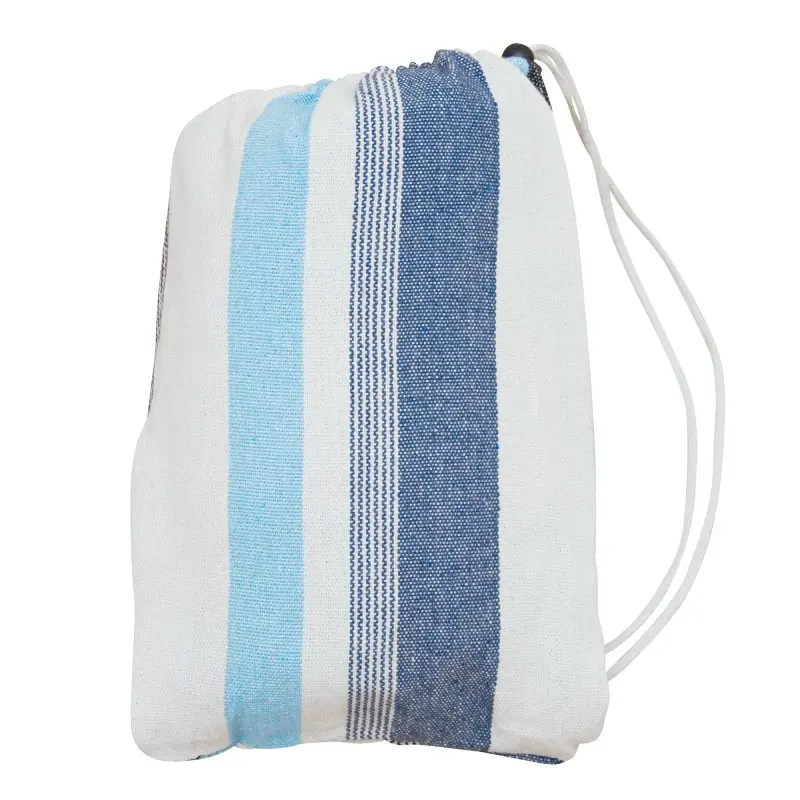 Sac de transport pour hamac yourGEAR Cebu Aqua, en coton, rayé bleu et blanc, avec cordon de serrage. Compact et pratique pour emporter la grande hamac 220 x 160 cm, capacité 300 kg.