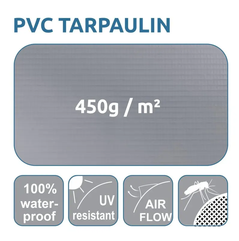 Bâche PVC 450g/m² du your GEAR Trient Multi Storage, 100% imperméable, résistante aux UV 50+, avec circulation d’air et protection contre les insectes. Idéal comme tente de cuisine ou de rangement.