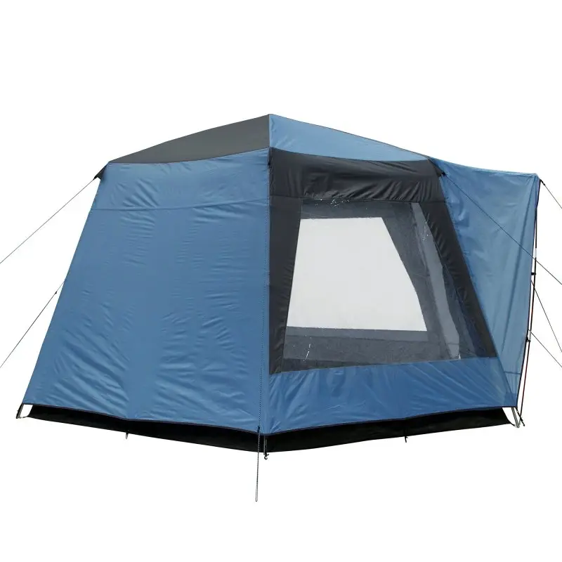 Blau-schwarzes your GEAR Zelt Ponza 400, Gruppenzelt mit großer Fensterfläche, Stehhöhe, Rund-Um-Insektenschutz und fest vernähtem Boden, geeignet für 4 Personen, wetterfest, UV-Schutz, 4 x 2,3 m.