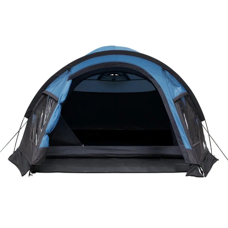 your GEAR Tivano 3-person dome tent in blue and grey with large vestibule, waterproof 5000 mm, wide entrance, windows, and ventilation; ideal for camping, festivals, or touring.