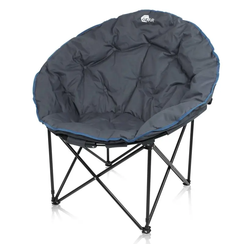 yourGEAR Campingstuhl Ortona XXL Moon Chair, gepolsterter, runder Klappstuhl mit 100 cm Durchmesser, schwarzes Metallgestell, dunkelgrauer Bezug, faltbar, Outdoor-Sessel bis 130 kg belastbar.