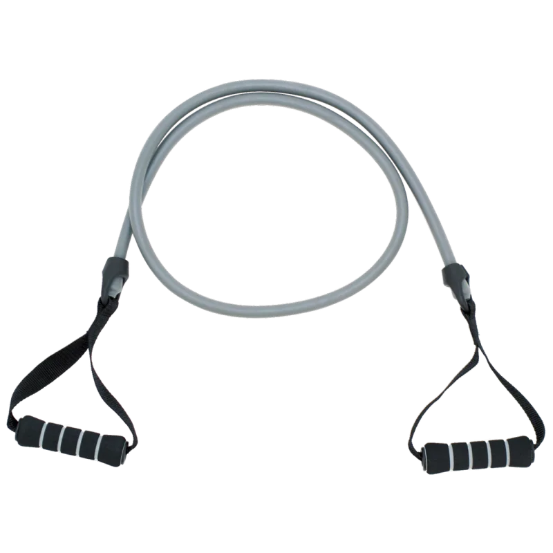 Spirit Expander Heavy 18kg resistance fitness band in grey with two black foam-padded handles, designed for strength and endurance training at home or gym. Durable tube construction for effective workouts.