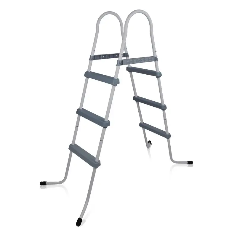 yourGEAR PL106 pool ladder with three gray steps on each side, sturdy metal frame, curved handrails, and non-slip feet, designed for above ground pools up to 106 cm wall height. Ideal pool entry accessory.