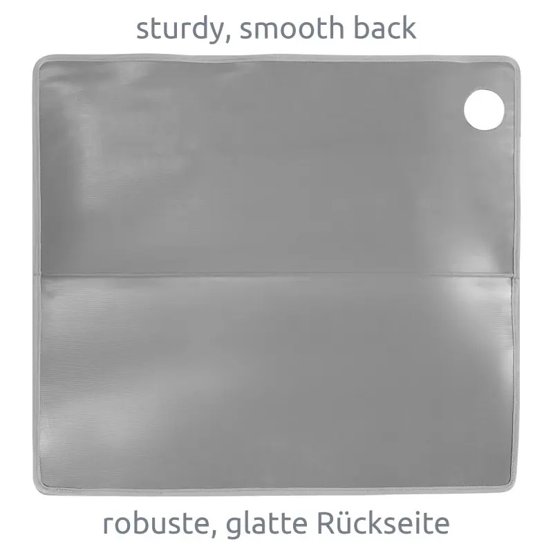 your GEAR Ortles R organizer for camper van rear right door, shown from the back with a sturdy, smooth grey surface and a round cutout in the top right corner, highlighting robust material and finish.