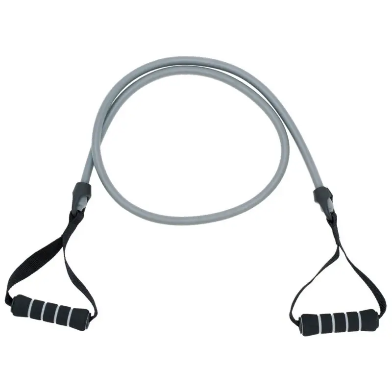 Gray Spirit Expander Heavy 18kg resistance fitness band with two black foam handles, designed for strength and endurance training at home or gym. Durable tube construction, suitable for versatile workouts.