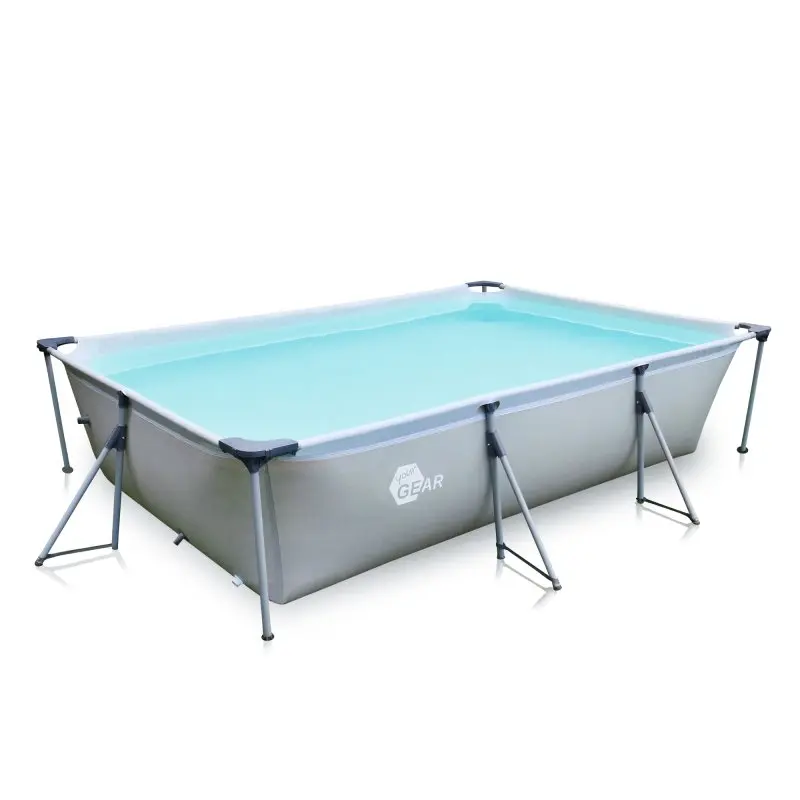 Piscine rectangulaire yourGEAR 3x2x0,7m pour familles, structure en acier, toile en vinyle renforcé, couleur grise, avec raccords pour pompe et valve de vidange, idéale pour jardin ou terrasse.