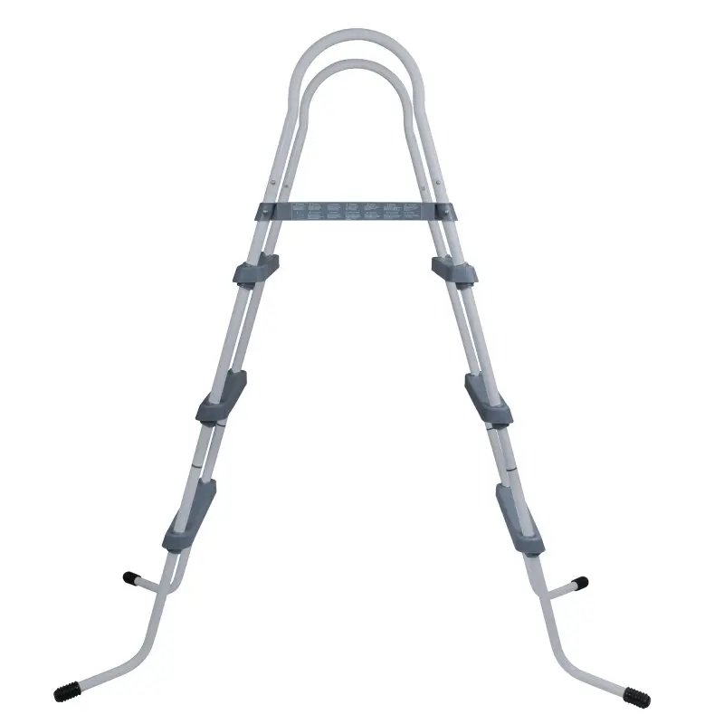 yourGEAR PL90 pool ladder with three non-slip gray steps on each side, sturdy metal frame, and safety handrails, designed for above-ground pools up to 90 cm wall height. Suitable for easy pool entry and exit.