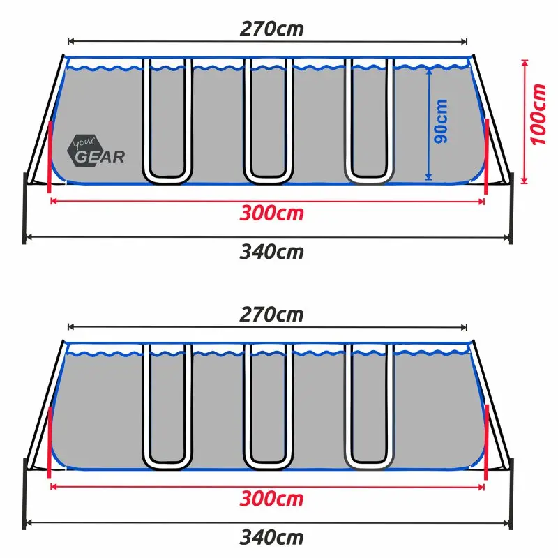 your GEAR Familien Pool 3x3x1m Stahlrahmenbecken Gartenpool Stahlrohrbecken Schwimmbad Planschbecken
