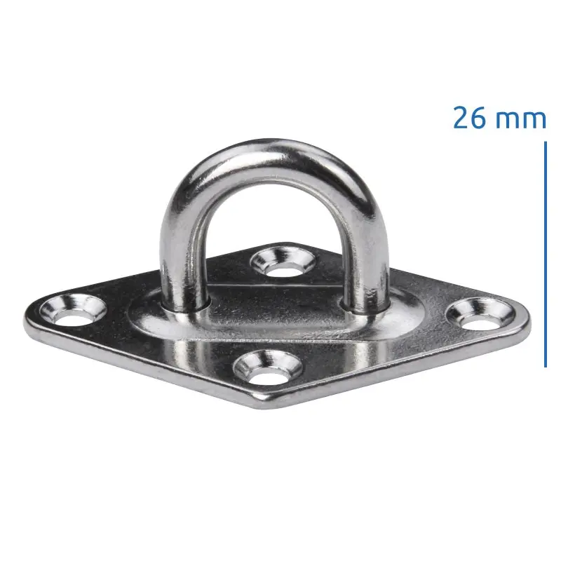 Plaque de fixation en acier inoxydable yourGEAR Fix-It Tarp, 4 trous de vis, boucle en U pour montage de voile d’ombrage, hauteur 26 mm, idéale pour mur, poteau ou clôture.