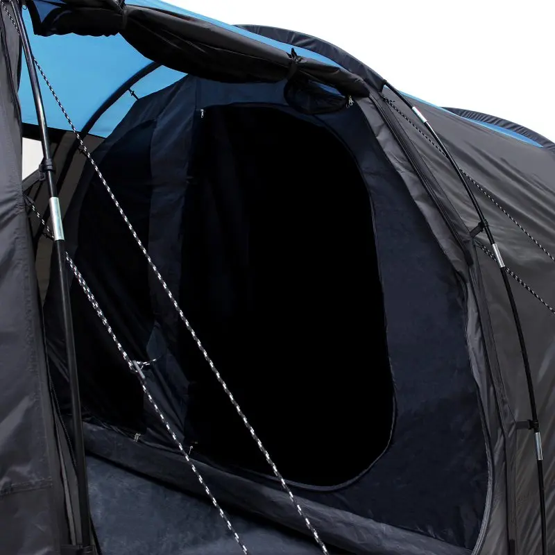 Tente tunnel familiale your GEAR Bora 5 pour 5 personnes, grande entrée, hauteur de plafond permettant de se tenir debout, sol cuvette, toile imperméable 5000 mm, auvent visible, structure robuste.