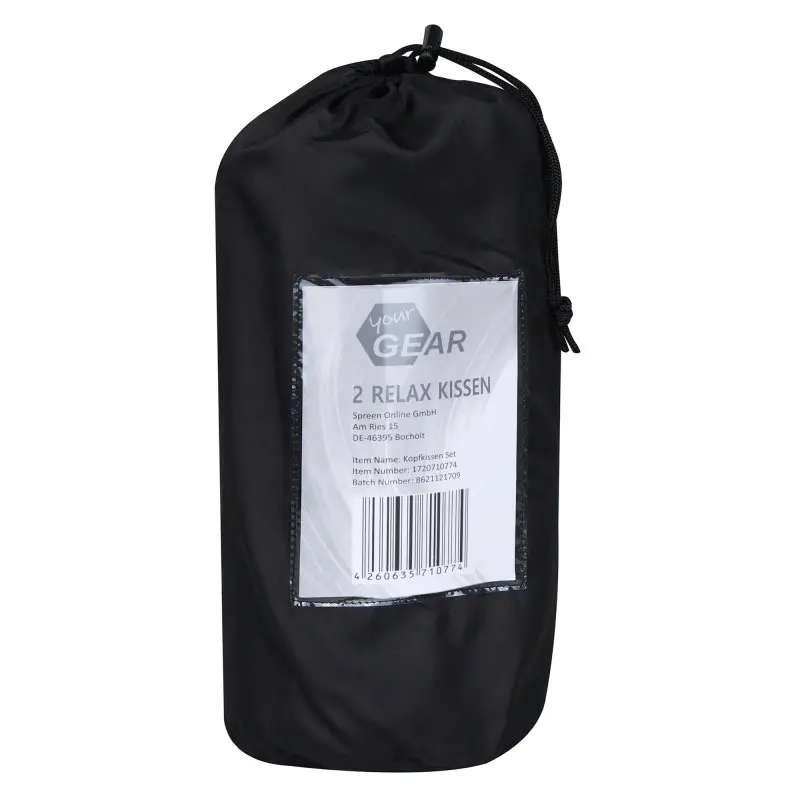 yourGEAR Reise-Kissen Set 2x Kopfkissen 40x30cm weiche Füllung 8-12 cm hoch komprimierbar aufblasbar