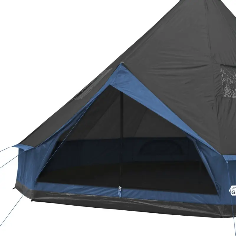 Tipi your GEAR Ravello 400 pour 4 à 6 personnes, grande entrée avec moustiquaire, sol cuvette cousu, tissu imperméable, espace intérieur spacieux, idéal pour familles et camping en groupe.