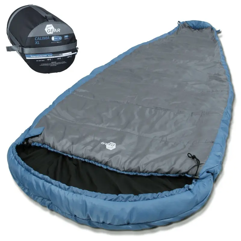 yourGEAR Campingschlafsack Calima XL -10°C extrem breiter Ellipsen-Schlafsack 230x110cm Blau Grau