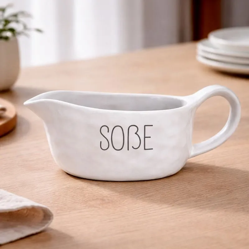 PURWERK Sauciere Soßenkännchen Weiß Keramik – Hammerschlag-Design