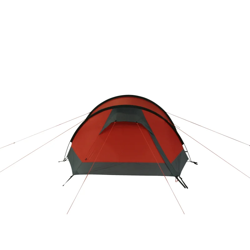 Tente de trekking 10T Silicone Valley 3 personnes, imperméable 5000mm, rouge et grise, forme dôme, haubans visibles, idéale pour le camping, la randonnée et les aventures en plein air.