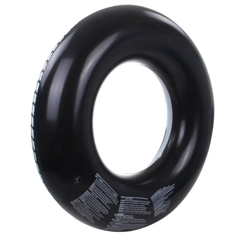 Jilong Schwimmring Big Wheel XL in Reifenoptik, schwarz mit weißen Details, aus robustem Vinyl, Durchmesser 110 cm, für Erwachsene und Kinder als Wasser-Sitz oder Pool-Liegestuhl geeignet.